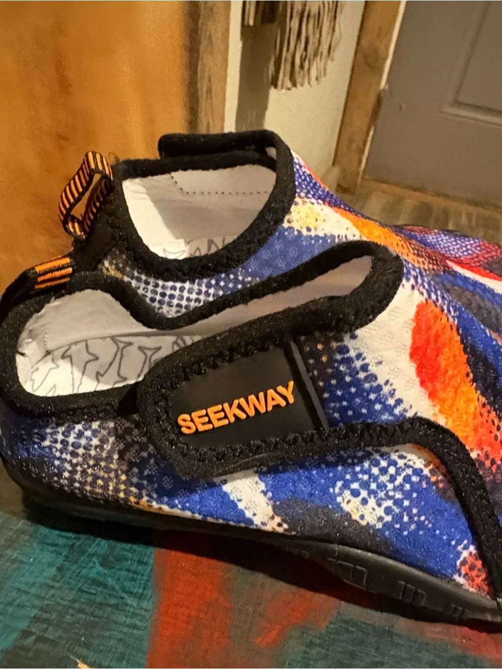 Kids Slip-On Water Shoes – Blue, Orange & White Splash